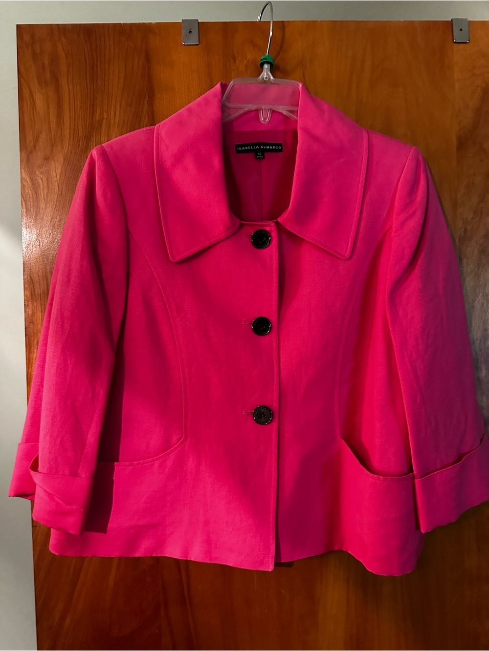 Tahari ASL Bright Pink Cropped Three-Button Blazer
